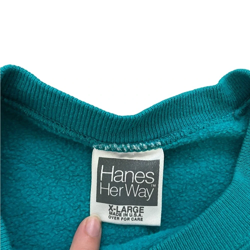 vintage 90s turquoise oversized baggy crewneck granny sweatshirt sweater - Picture 5 of 6